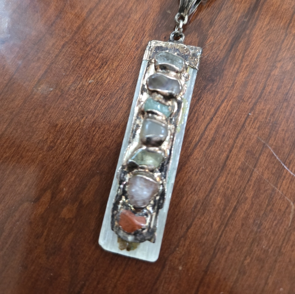 Sterling Silver and Selenite Pendant with 7 Chakra Stones